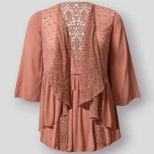 Torrid Womens Jacket Cardigan Blush Pink Crochet Lace Open Front Drape Size 3X
